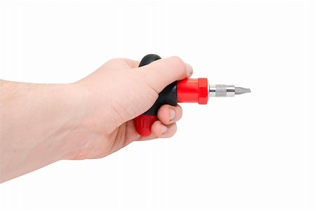 picture of old man construction worker - Hand with  red screwdriver isolated on a white background Stock Photo - Budget Royalty-Free & Subscription, Code: 400-05148424