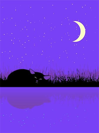 sleeping cat under the moon, vector illustration Stock Photo - Budget Royalty-Free & Subscription, Code: 400-05149013