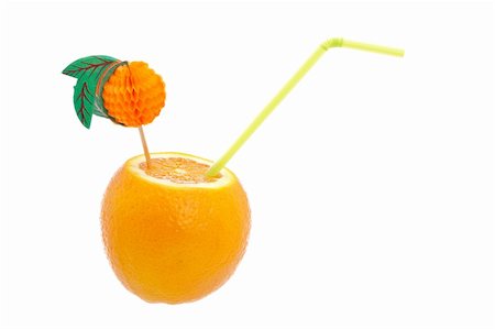 A fresh orange with straw isolated on white background. Shallow depth of field Stock Photo - Budget Royalty-Free & Subscription, Code: 400-05149111
