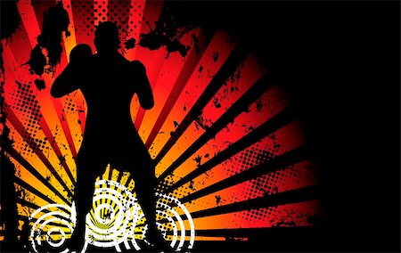 Boxer Man Silhouette with Yellow and Orange lightning Stock Photo - Budget Royalty-Free & Subscription, Code: 400-05149779