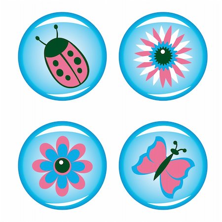 simsearch:400-05149797,k - Four buttons for your design (flowers, ladybird, butterfly). Vector illustration. Stock Photo - Budget Royalty-Free & Subscription, Code: 400-05149797