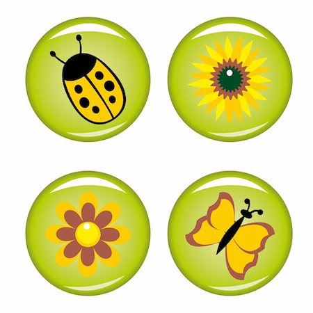 simsearch:400-05149797,k - Four buttons for your design (flowers, ladybird, butterfly). Vector illustration. Stock Photo - Budget Royalty-Free & Subscription, Code: 400-05149793