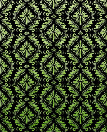Vector decorative green seamless floral ornament on a black backround Stock Photo - Budget Royalty-Free & Subscription, Code: 400-05149825