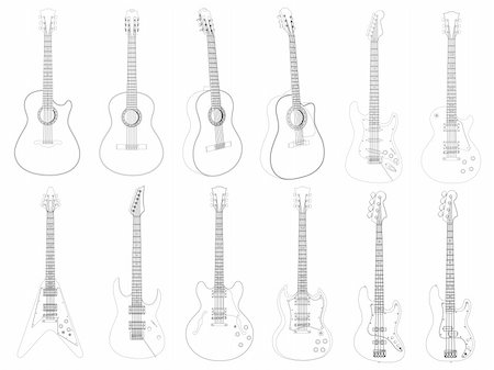 simsearch:400-05164273,k - Vector image of the guitars isolated on white. Stock Photo - Budget Royalty-Free & Subscription, Code: 400-05149874