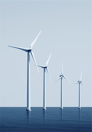 3d rendering of windturbines on the ocean Stock Photo - Budget Royalty-Free & Subscription, Code: 400-05140376