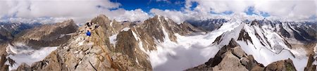 simsearch:400-06518901,k - 360 degree panorama of the Caucasian mountains from top Kichkidar with climbers at the top, Russia Stock Photo - Budget Royalty-Free & Subscription, Code: 400-05140399