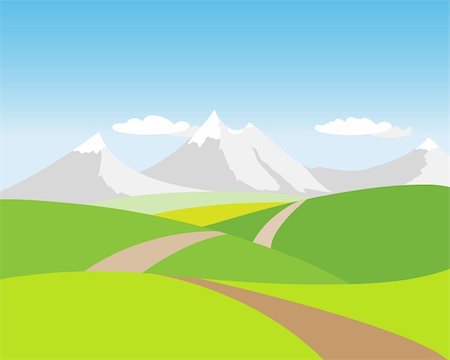 illustrated landscape with hills and mountains and away Stock Photo - Budget Royalty-Free & Subscription, Code: 400-05140564