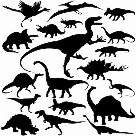 19 pieces of detailed vectoral dinosaur silhouettes Stock Photo - Budget Royalty-Free & Subscription, Code: 400-05140646