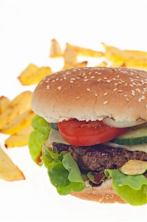 hamburger and french fries isolated on white Stock Photo - Budget Royalty-Free & Subscription, Code: 400-05142304