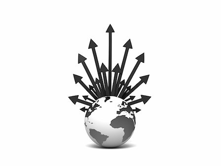 symbols international - 3d globe with arrows against white background Stock Photo - Budget Royalty-Free & Subscription, Code: 400-05142472