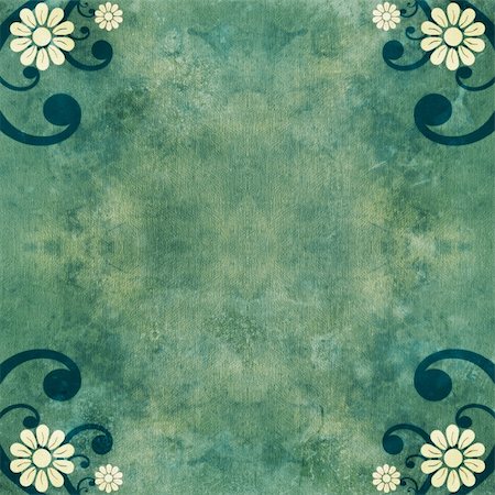 Green shabby grunge background with flowers and swirls Stockbilder - Microstock & Abonnement, Bildnummer: 400-05142889