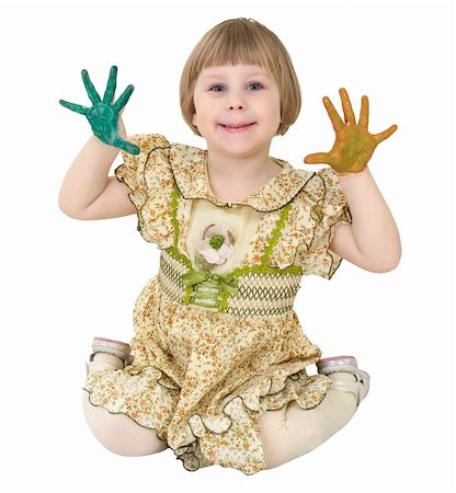 Little girl with multicolored palms on the white Stock Photo - Budget Royalty-Free & Subscription, Code: 400-05142970