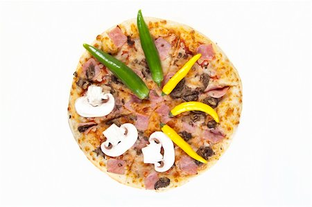 simsearch:841-06446938,k - A couple of delicious pizzas, with raw tomatoes, green peppers and mushrooms Stock Photo - Budget Royalty-Free & Subscription, Code: 400-05143038