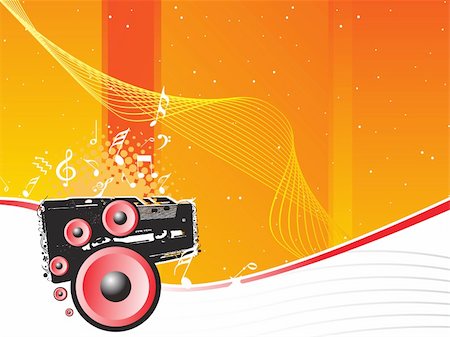 speaker with tunes and musical waves concept, vector wallpaper Stock Photo - Budget Royalty-Free & Subscription, Code: 400-05143103