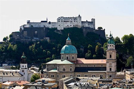 salzach river - The aerial view of Salzburg City, Austria from Kapuziner Kloster Stock Photo - Budget Royalty-Free & Subscription, Code: 400-05143337