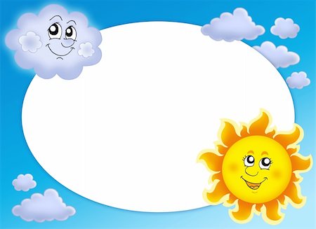 sun and fun cartoon - Round frame with Sun and cloud - color illustration. Stock Photo - Budget Royalty-Free & Subscription, Code: 400-05143454