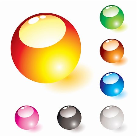 Collection of seven glass marbles with light reflection and shadow Stock Photo - Budget Royalty-Free & Subscription, Code: 400-05143780