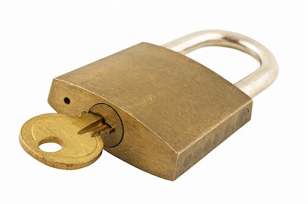 simsearch:400-04291722,k - Close up shot of a lock with key, clipping path, white backround. Stock Photo - Budget Royalty-Free & Subscription, Code: 400-05143963