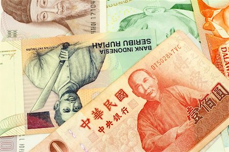 simsearch:400-09011393,k - Currencies of Singapore, Taiwan, Korea, Brunei Darussalam and Indonesia. Photographie de stock - Aubaine LD & Abonnement, Code: 400-05154243