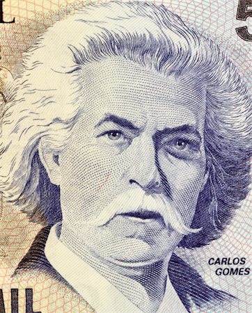 simsearch:400-06561114,k - Carlos Gomes on 5000 Cruzerios 1993 Banknote from Brazil. One of the most distinguished 19th century classical composers. Stock Photo - Budget Royalty-Free & Subscription, Code: 400-05154464