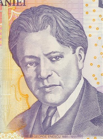 simsearch:400-06068341,k - George Enescu on 5 Leu 2005 Banknote from Romania. Composer, pianist, violinist, conductor and teacher. Foto de stock - Super Valor sin royalties y Suscripción, Código: 400-05154501