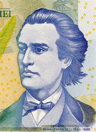 simsearch:400-05224752,k - Mihai Eminescu on 1000 Lei 1998 Banknote from Romania. Romantic poet, novelist and journalist, regarded as the most famous Romanian poet. Stock Photo - Budget Royalty-Free & Subscription, Code: 400-05154541