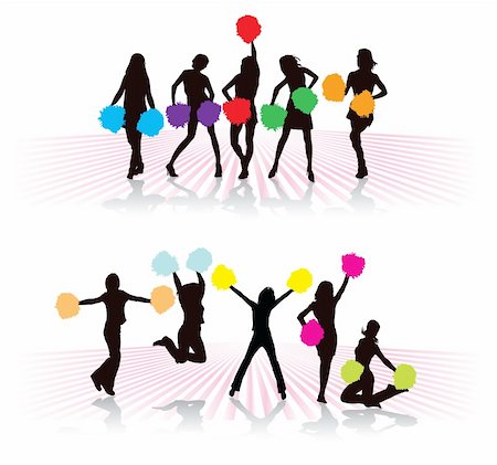 Cheerleader girls group with colorful pompoms Stock Photo - Budget Royalty-Free & Subscription, Code: 400-05154673