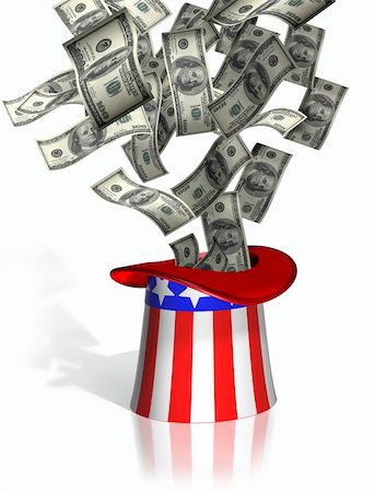 simsearch:400-05140548,k - Illustration of money falling into Uncle Sam top hat Stock Photo - Budget Royalty-Free & Subscription, Code: 400-05154767