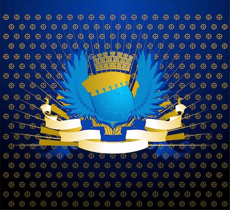 sailors coat - Blue Gold Shield On Ornate Dark Background. Vector Illustration. No Meshes. Stock Photo - Budget Royalty-Free & Subscription, Code: 400-05154985
