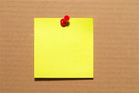 simsearch:400-06178164,k - Yellow sticker note with a red push-pin over cardboard Stock Photo - Budget Royalty-Free & Subscription, Code: 400-05155030