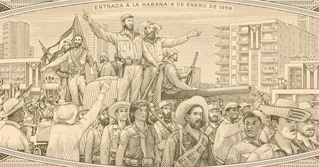 simsearch:400-06068340,k - Fidel Castro with Rebel Soldiers Entering Havana in 1959, on 1 Peso 1986 Banknote from Cuba. Foto de stock - Super Valor sin royalties y Suscripción, Código: 400-05155104