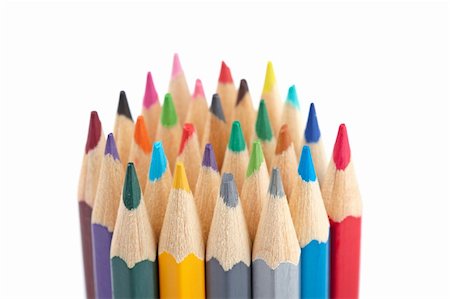 simsearch:400-08295099,k - Assortment of coloured pencils isolated on white background. Shallow depth of field Fotografie stock - Microstock e Abbonamento, Codice: 400-05155265