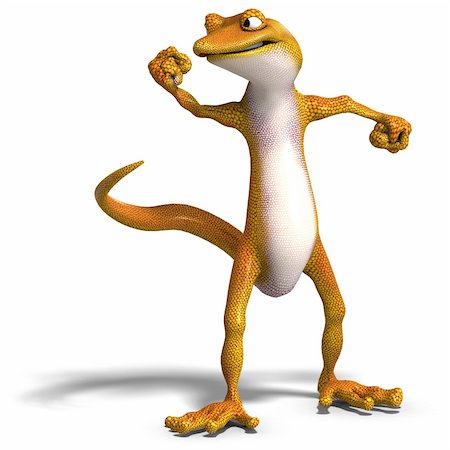 salamandra - funny toon gecko. 3D render with clipping path and shadow over white Fotografie stock - Microstock e Abbonamento, Codice: 400-05155417