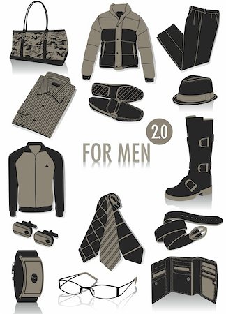 Release 2.0 of two-tone silhouettes of objects for men, part of a collection of fashion and lifestyle objects Fotografie stock - Microstock e Abbonamento, Codice: 400-05155609