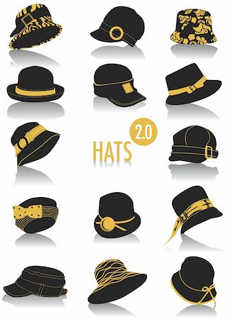 Release 2.0 of two-tone silhouettes of hats, part of a collection of fashion and lifestyle objects Fotografie stock - Microstock e Abbonamento, Codice: 400-05155610
