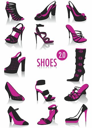 Release 2.0 of two-tone silhouettes of woman shoes, part of a collection of fashion and lifestyle objects Fotografie stock - Microstock e Abbonamento, Codice: 400-05155621