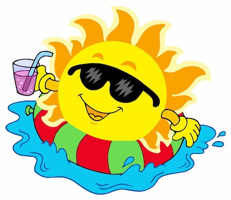 sun protection cartoon - Sun with drink in water - vector illustration. Stock Photo - Budget Royalty-Free & Subscription, Code: 400-05155808