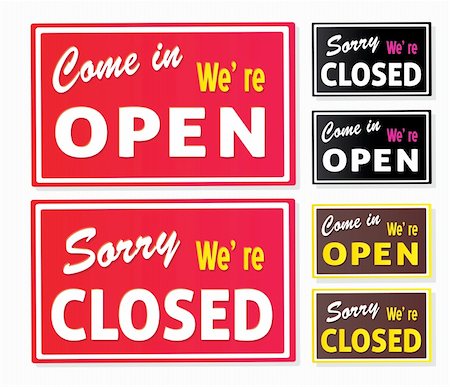 Come in or we are actually closed! Vector store signs. Stock Photo - Budget Royalty-Free & Subscription, Code: 400-05155952