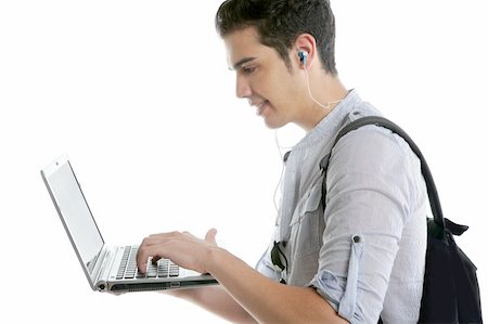 Male young student homework with laptop computer isolated on white Foto de stock - Super Valor sin royalties y Suscripción, Código: 400-05155974