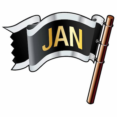 simsearch:400-04635024,k - January calendar month icon on black, silver, and gold vector flag good for use on websites, in print, or on promotional materials Photographie de stock - Aubaine LD & Abonnement, Code: 400-05156054