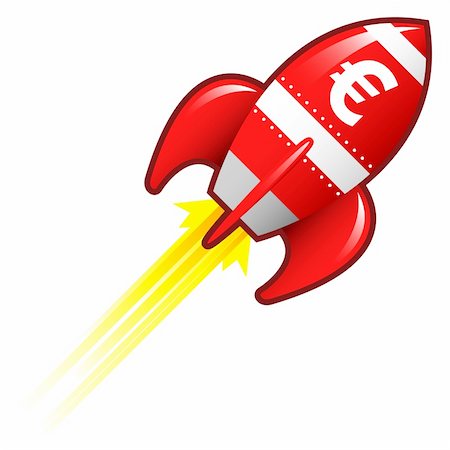 space money sign - Euro currency symbol on red retro rocket ship illustration good for use as a button, in print materials, or in advertisements. Stock Photo - Budget Royalty-Free & Subscription, Code: 400-05156075