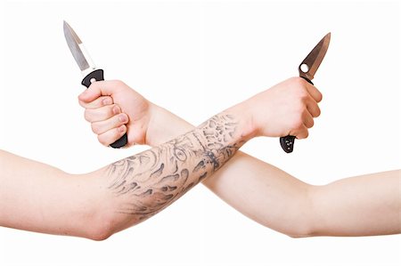 people in ready for fight - Men's hands with knife isolated on white background. Stock Photo - Budget Royalty-Free & Subscription, Code: 400-05156195