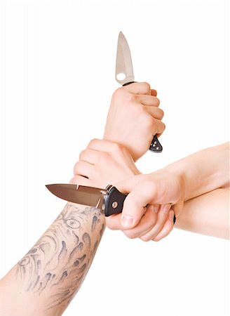 people in ready for fight - Men's hands with knife isolated on white background. Stock Photo - Budget Royalty-Free & Subscription, Code: 400-05156196