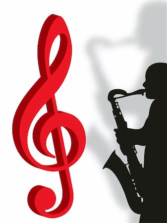 simsearch:400-04593971,k - Violin clef and saxophonist as symbol of music Photographie de stock - Aubaine LD & Abonnement, Code: 400-05156398