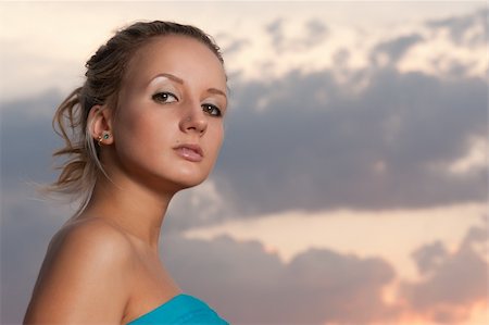 beautiful blond girl outdoor portrait at sunset Stock Photo - Budget Royalty-Free & Subscription, Code: 400-05156433