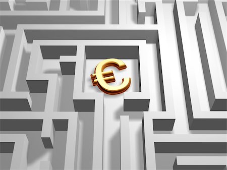 3d golden euro symbol in the centre of labyrinth Stock Photo - Budget Royalty-Free & Subscription, Code: 400-05156539