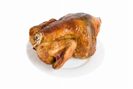 Tasty Crispy Roast Chicken on white plate Stock Photo - Budget Royalty-Free & Subscription, Code: 400-05156780