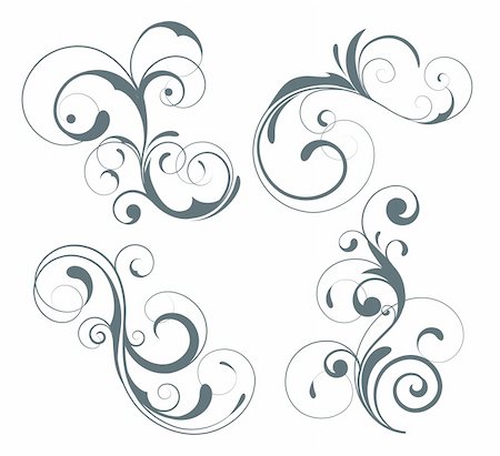 simsearch:400-04839001,k - Vector illustration set of four swirling flourishes decorative floral elements Foto de stock - Super Valor sin royalties y Suscripción, Código: 400-05157079