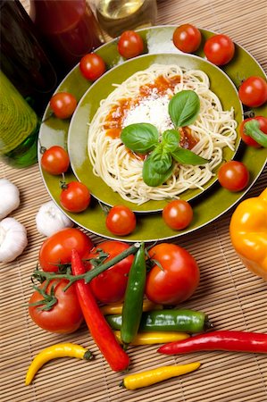 Pasta with tomato sauce basil and grated parmesan Stock Photo - Budget Royalty-Free & Subscription, Code: 400-05157071