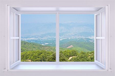 The nature behind a window 3d render with inserted photo Stock Photo - Budget Royalty-Free & Subscription, Code: 400-05157650